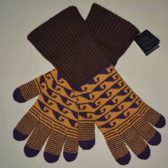 NWT BURBERRY PRORSUM FAIRISLE RIBBED CASHMERE KNIT GLOVES - Picture 1 of 3